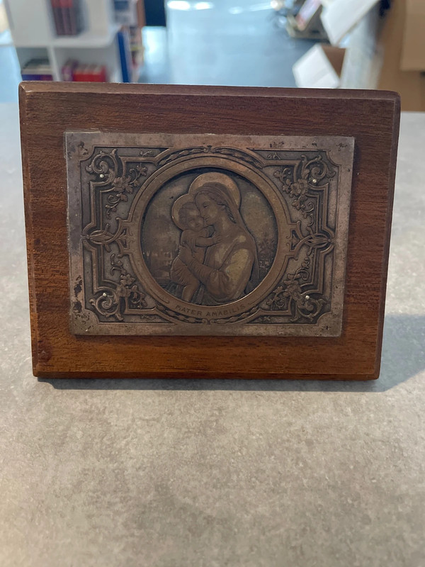 Vierge à l’enfant plaqué métal