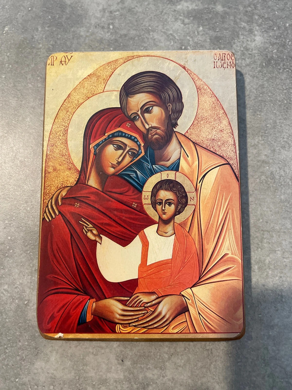 Cadre sainte famille plaque de bois