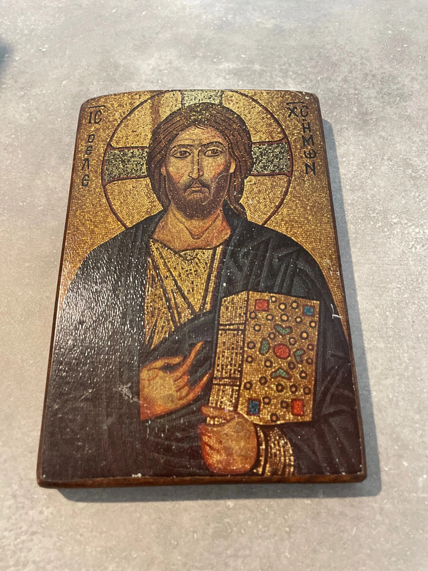 Christ miséricordieux sur plaque de bois
